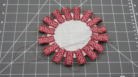 Row 1 - Folded Ribbon Loops Stitched to a Buckram Circle